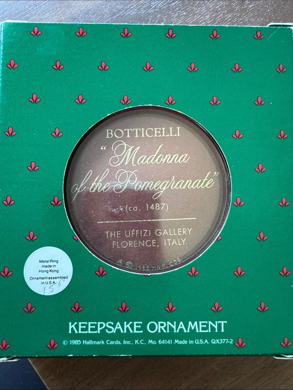 Hallmark Botticelli Madonna Ornament in Gold, Green, Red, Brown
